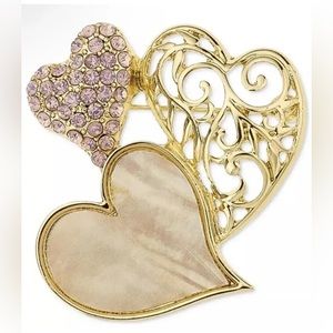 HOLIDAY LANE Charter Club Gold-Tone Stone & Pavé Triple Heart Pin Valentine’s
